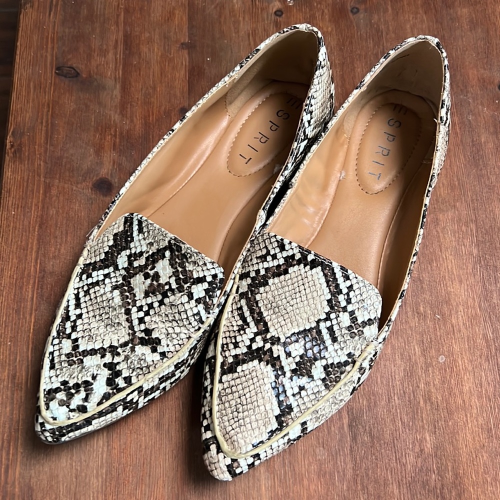ESPRIT Blair Flats Black and White Snakeskin Faux Leather